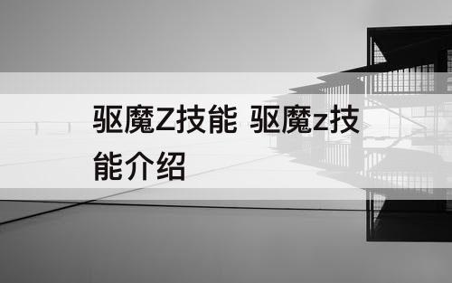 驱魔Z技能 驱魔z技能介绍