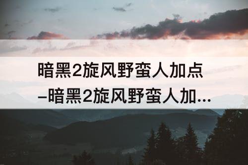 暗黑2旋风野蛮人加点-暗黑2旋风野蛮人加点新人指导